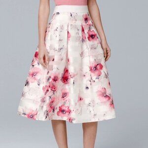 WHBM Satin Shadow Stripe Floral Full Skirt in Pink Tint